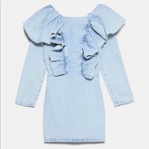 Bloggers Favorite! ZARA denim Jean ruffle dress!